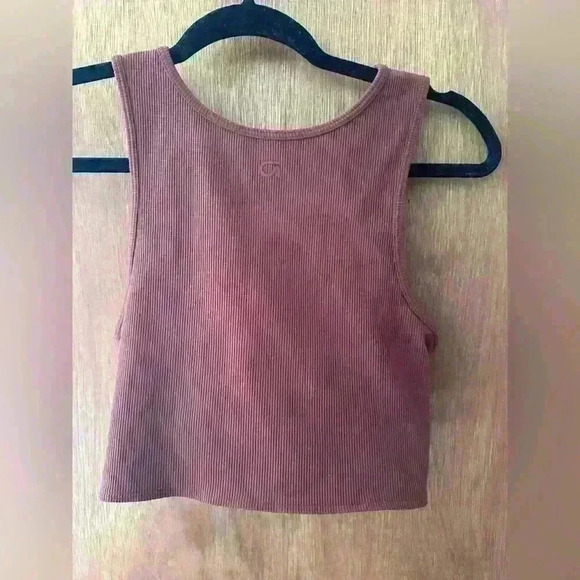 GapFit Ribbed Blackout Knot Front Cropped Shelf Bra Top in Burnt Russet Sz L - Picture 3 of 6